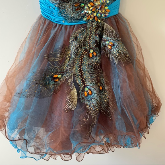 Strapless Short Ball gown Faux Peacock Lace Embroidery Prom Wedding Dress Size S - Picture 14 of 16